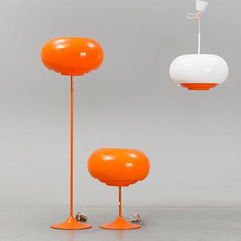 A Bergboms floor, ceiling and table lamp, 1960's/70's.