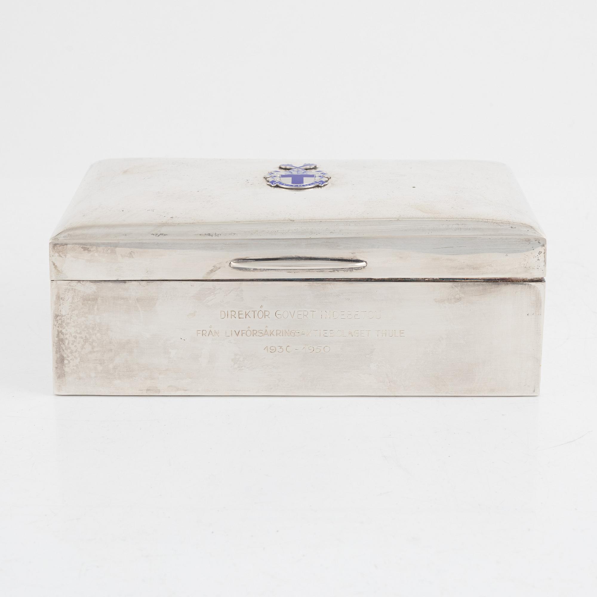 Cigar box, silver, mark of K. Anderson, Stockholm 1946.