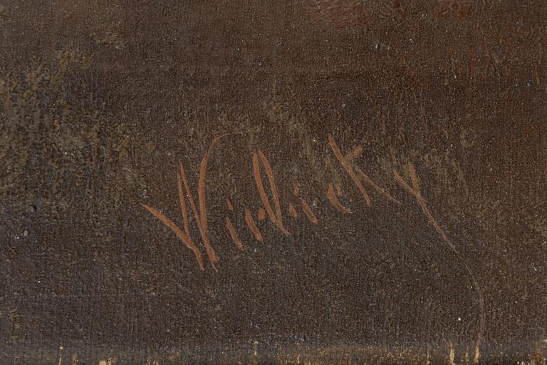 Joseph Wirbicky, (19th century), Lake with figures in a boat.