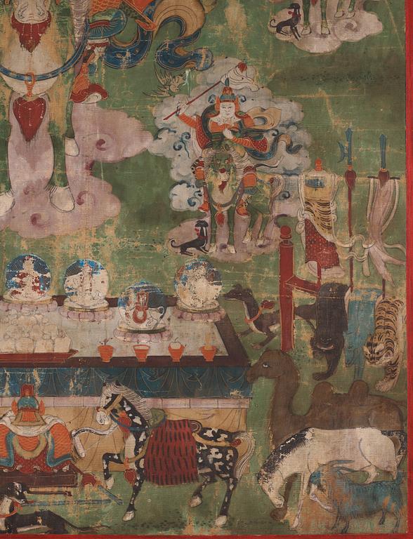 A Mongolian thangka depicting the nine Drala brothers, 19th century.