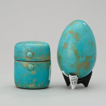 A Hans Hedberg faience egg and a box, Biot, France.