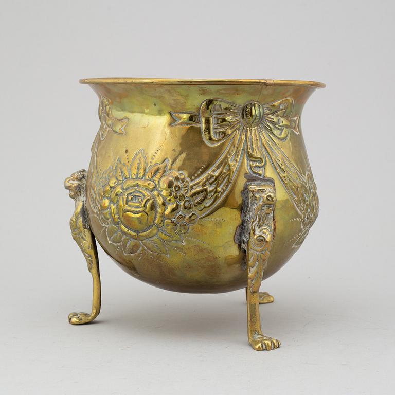 An 18th century brass flower pot.