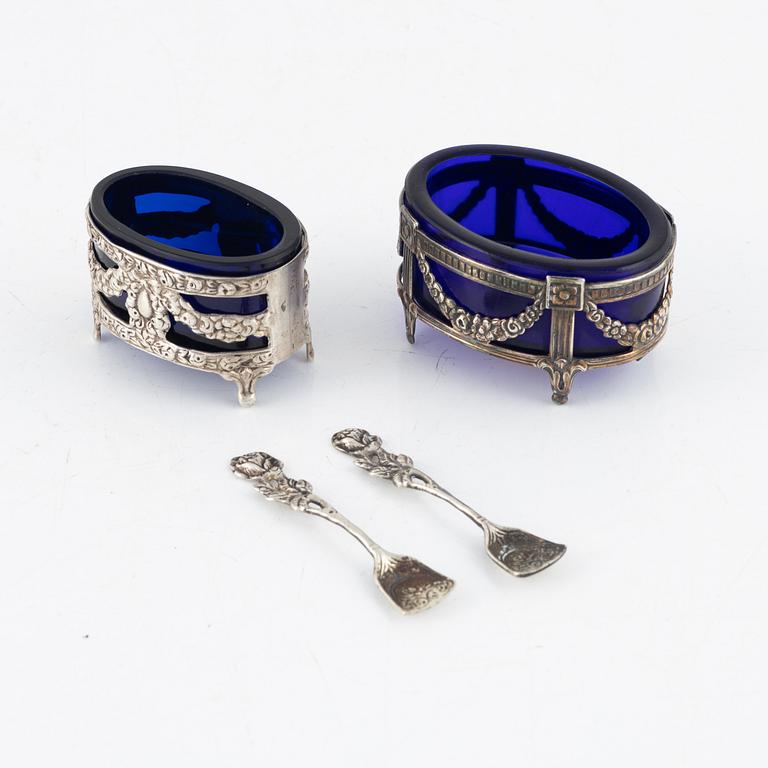 Two Gustavian style silver and glass salt cellars, including GEWE Malmö, 1961.