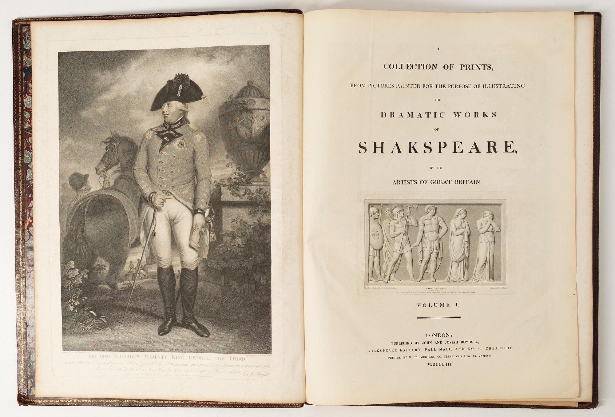 Books, 2 volumes, "The Dramatic Works of Shakespeare", John & Josiah Boydell, London, 1803.