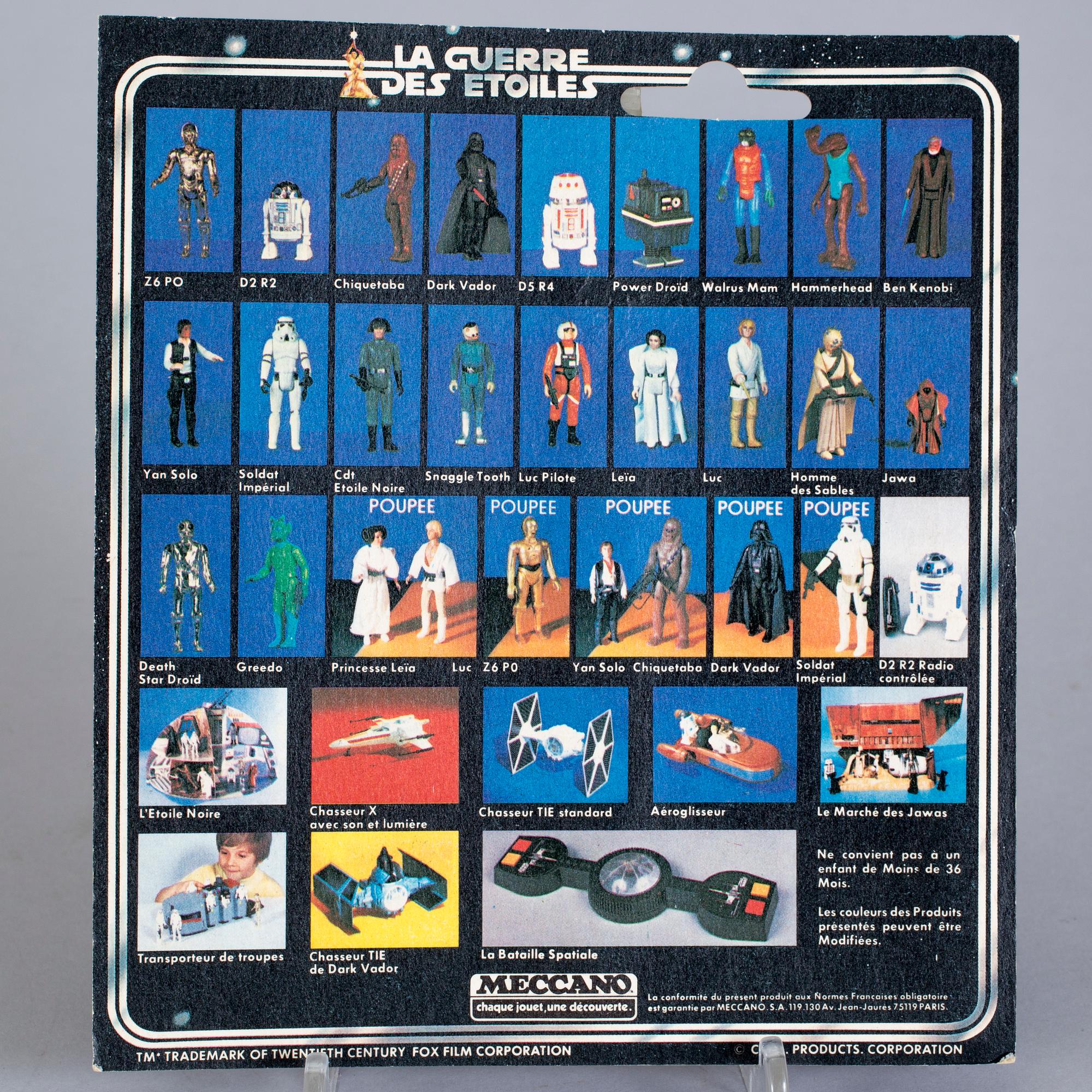STAR WARS, 2 stycken actionfigurer i originalförpackning, Meccano och Palitoy, 1978-81.