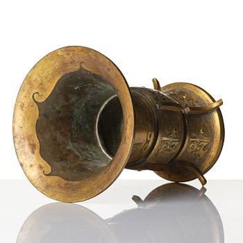 A parcel gilt/gold splashed bronze vase, Gu, 17/18th century.