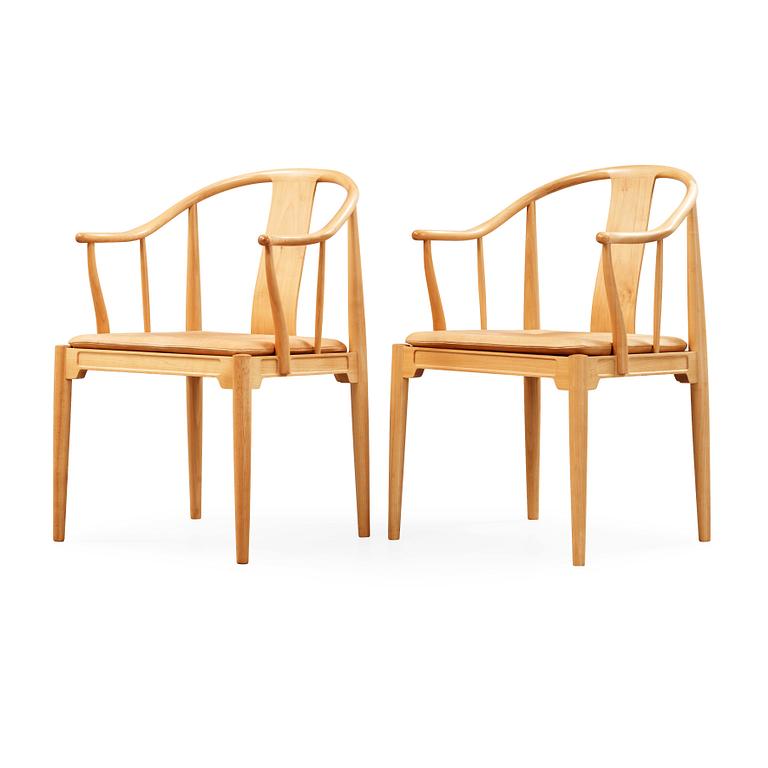 A pair of Hans J Wegner 'China chairs', Fritz Hansen, Denmark 1986-87.