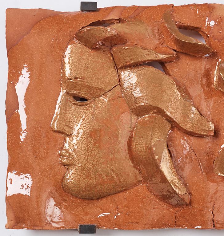 Hertha Hillfon, a ceramic wall sculpture of a face in profile, Atelier Hertha Hillfon, early 1990s.