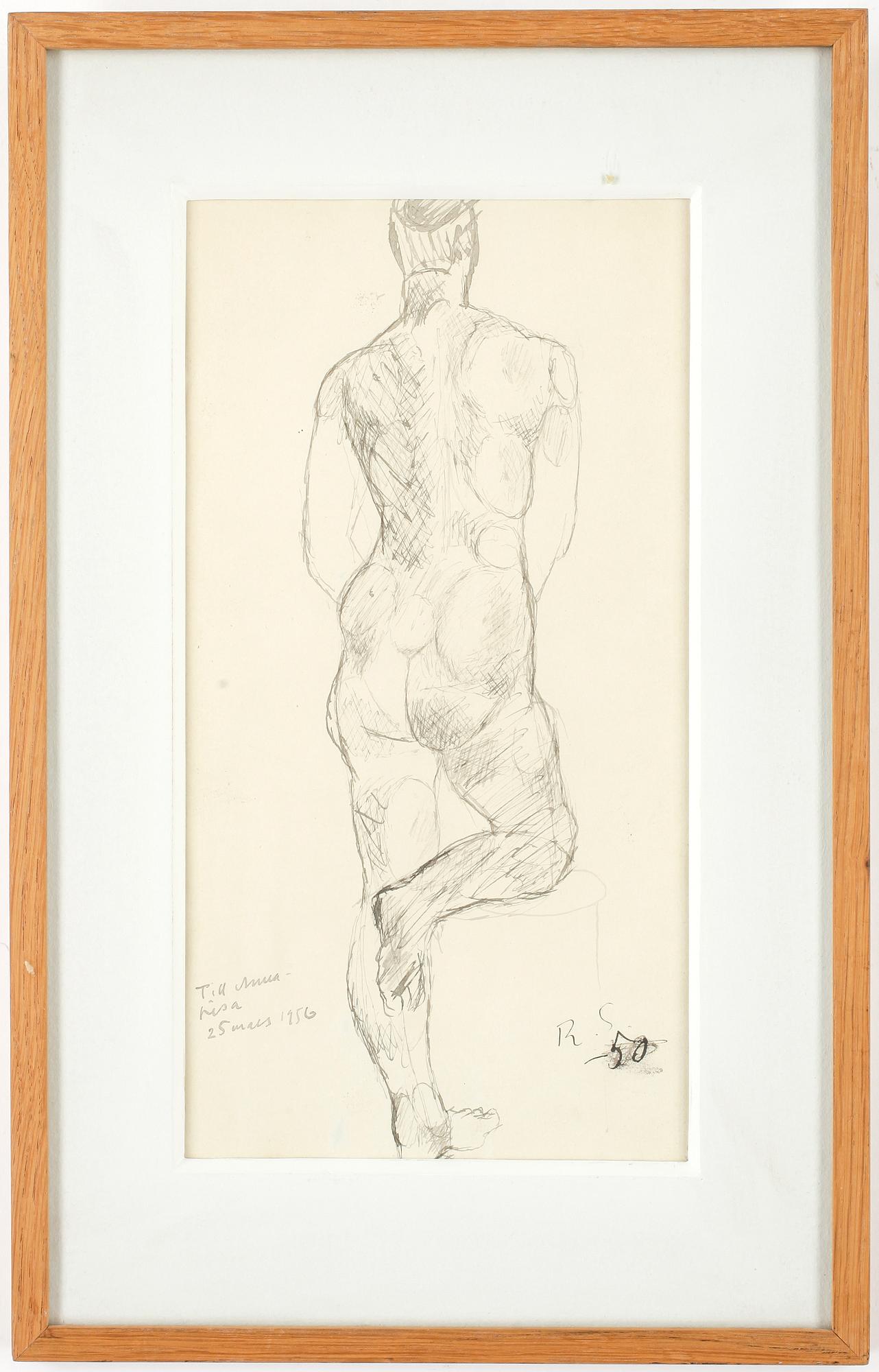 RAGNAR SANDBERG, tusch, signerad R.S, daterad -50, med dedikation,