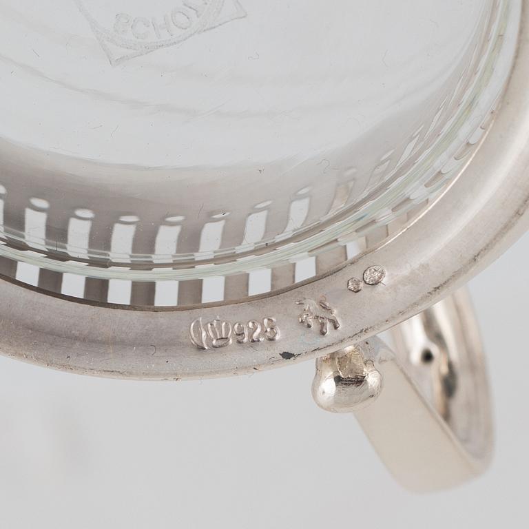 Temuggar, 8 st, silver och glas, Tyskland, troligtvis 1900-talets mitt.