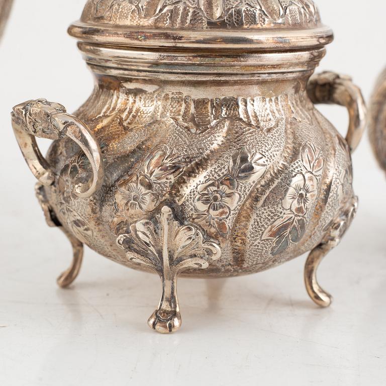 A 3-piece Rococo style silver coffee service, Swedish import marks, 20th Century.