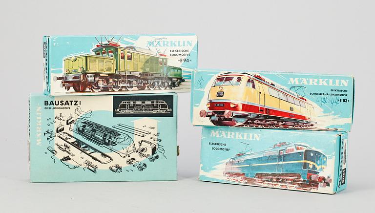 PARTI LOK, 4 st, Märklin H0, 3053, 3921, 3051 OCH 3022, 1900-talets mitt.