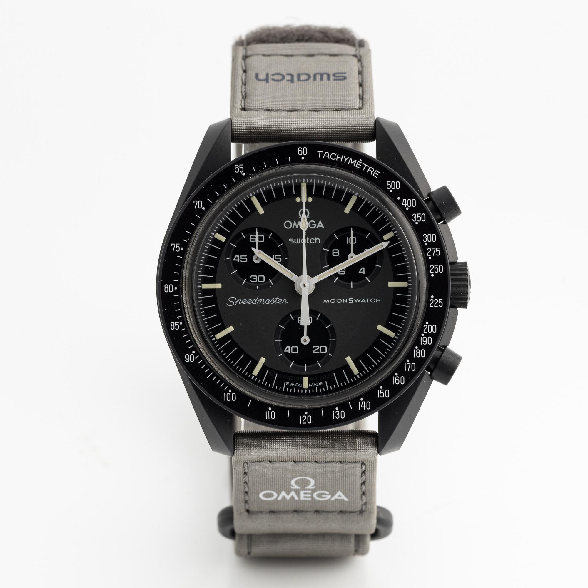 Swatch/Omega, MoonSwatch, Mission to Mercury, chronograph, wristwatch, 42 mm.