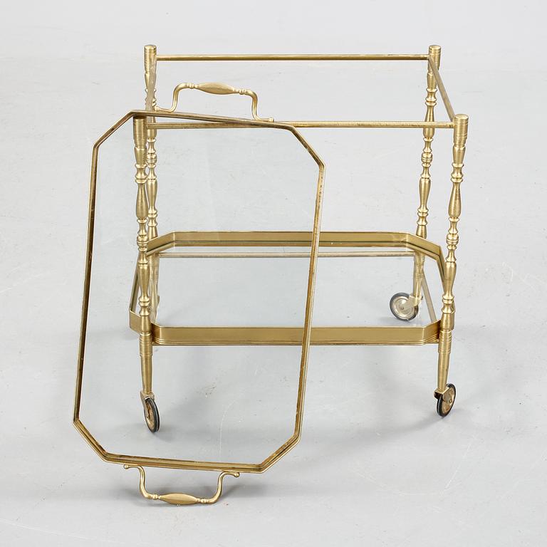 SERVERINGSVAGN, mässing, glas, 1900-talets mitt.