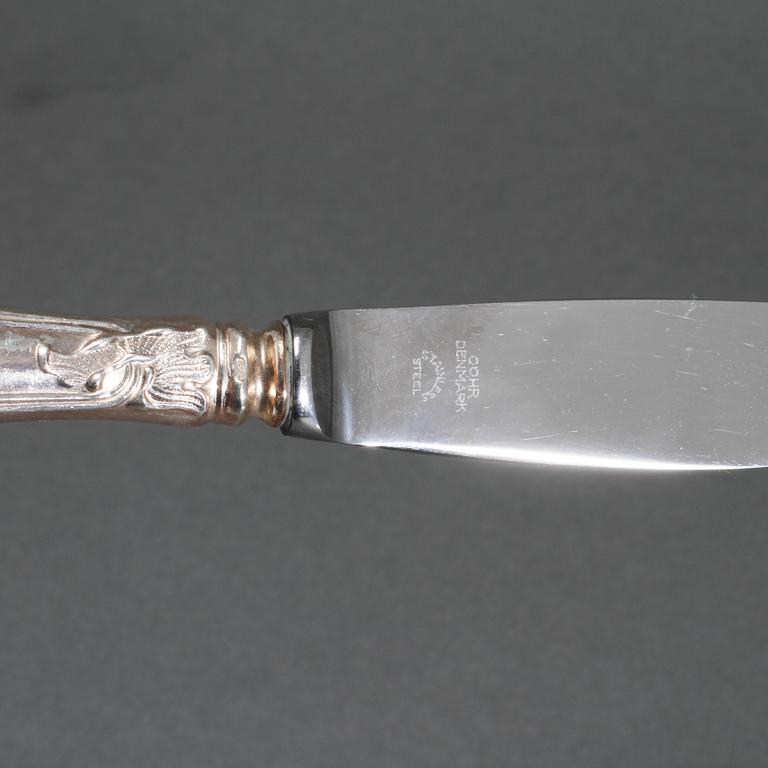 MATSILVER, 55 delar, silver, sachsisk modell, bl a Cohr, Danmark. Total vikt med stålblad ca 2162 gram.