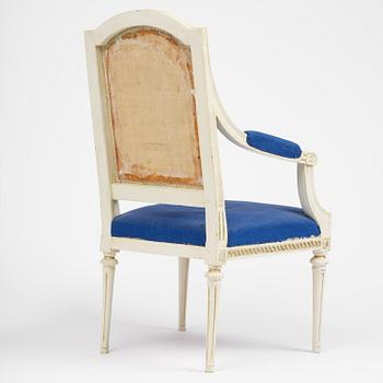 A gustavian officials open back armchair, Stockholm, late 18th century.