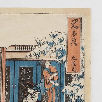 Ando Utagawa Hiroshige, after, four woodblock prints.