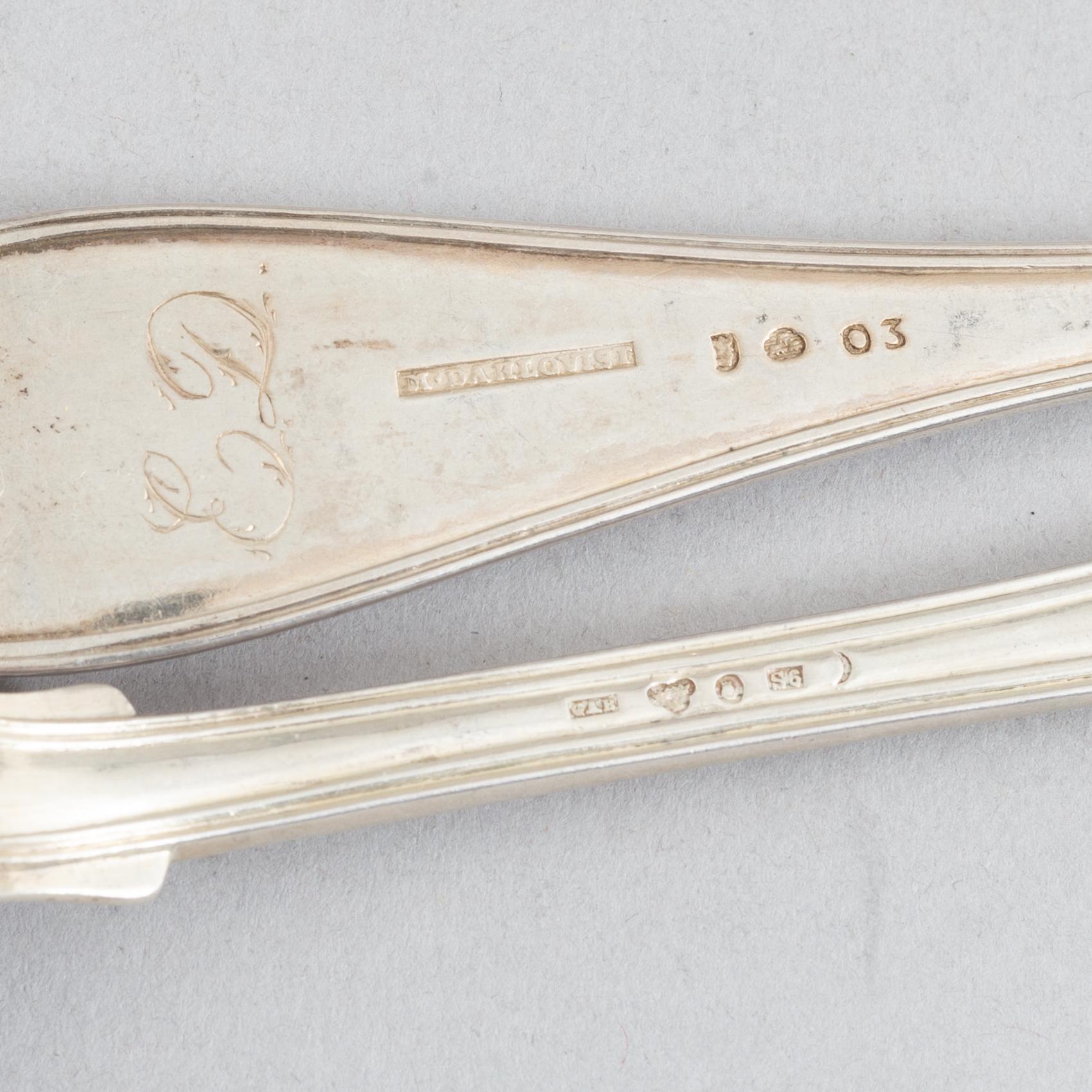 21 pieces of silver cutlery, Sweden, 1820-1896.