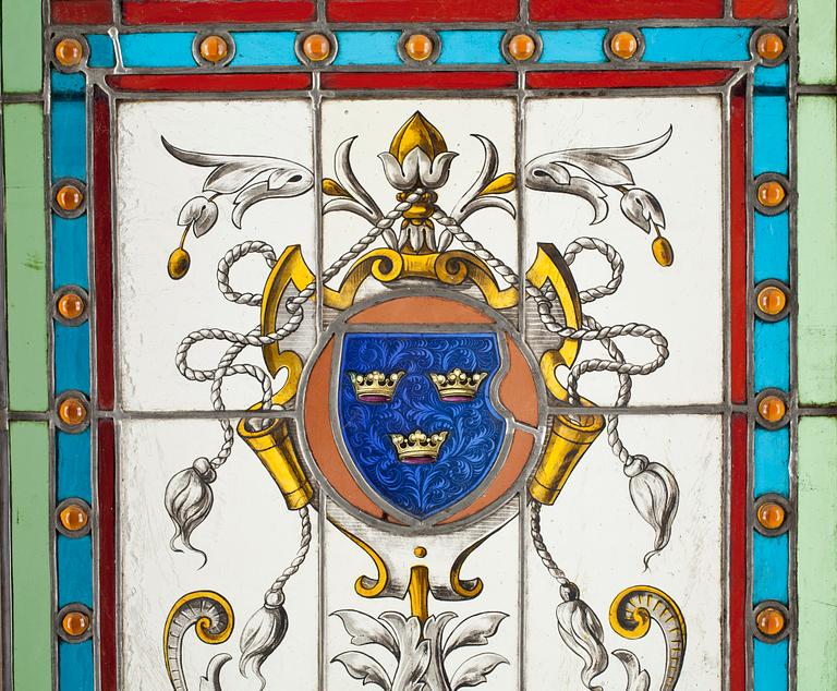 FÖNSTER, 3 st, blyglas, 1800/1900-tal.