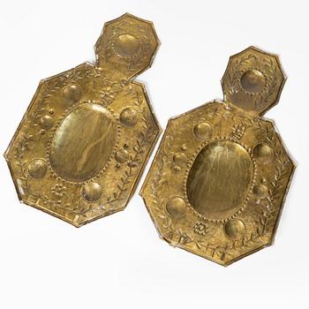 A pair of Barique-style brass wall sconces, early 20th century.