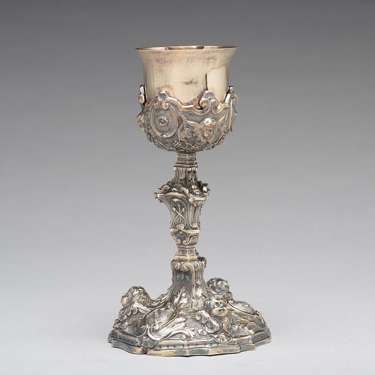 An Italian late 17th/early 18th century silver-gilt chalice, unidentified makers mark, town mark of Rome.