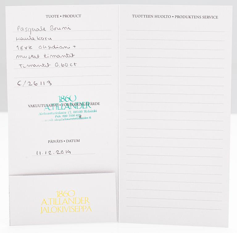 Pasquale Bruni, an 18K gold pendant with black diamonds ca. 0.60 ct in total and a obsidian.