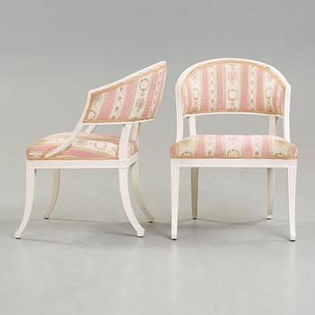 A pair of late Gustavian circa 1800 armchairs.