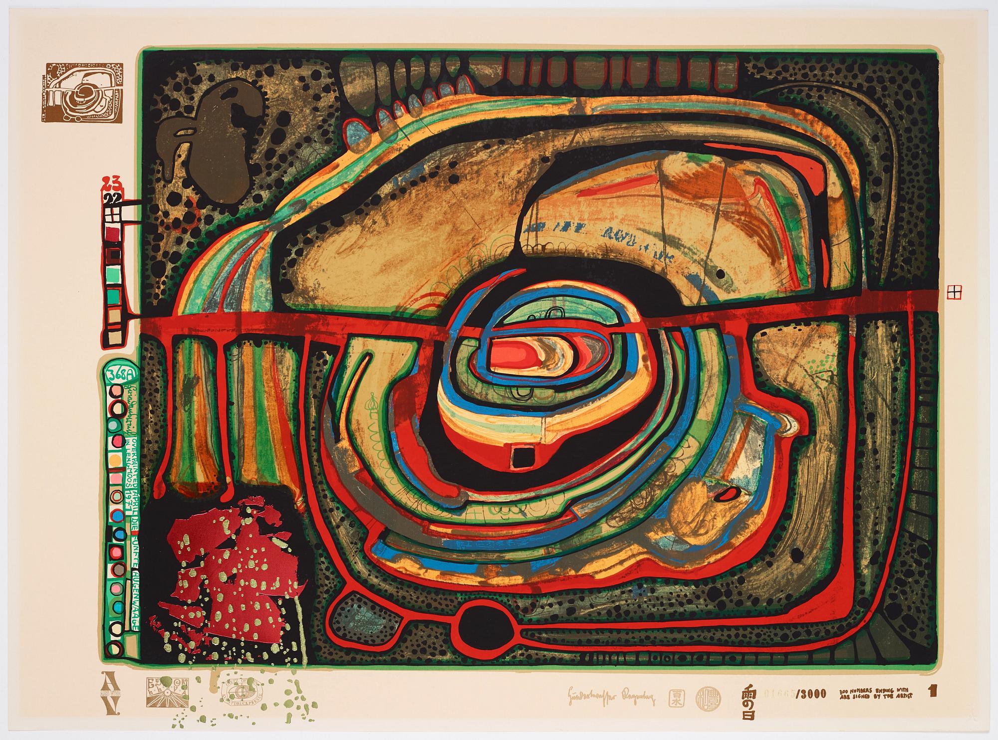 Friedensreich Hundertwasser, "Look at it on a rainy day (The Regentag portfolio)".