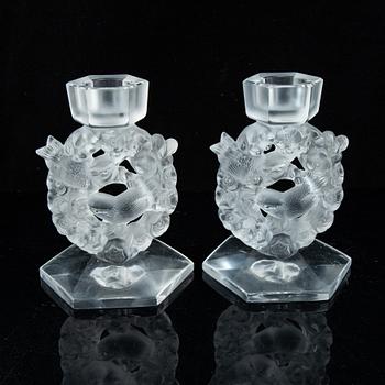 Lalique, a pair of glass candlestick, signed Lalique France, second half of the 20th century.