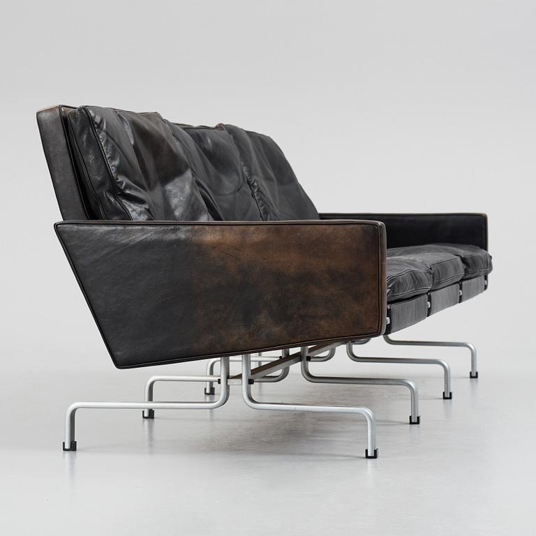 Poul Kjaerholm, a black leather PK31-3 sofa, edition E Kold Christensen, Denmark.