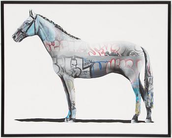 SHAI DAHAN, "Graff Equestrian", mixed media on canvas, signed and dated on verso, 2016.