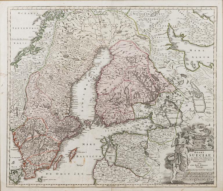 KARTA, handkolorerat kopparstick, Johann Baptist Homann, 1700-tal.