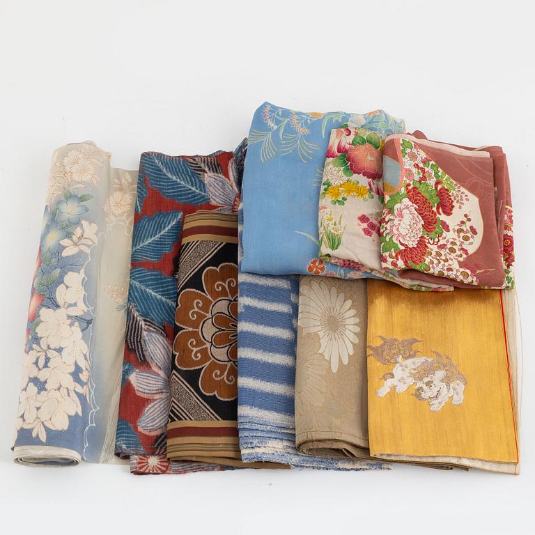 A group of nine Japanese textiles, silk and brocade, first half of the 20th century.