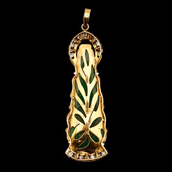 HÄNGE, 18K guld, jade och briljantslipade diamanter.