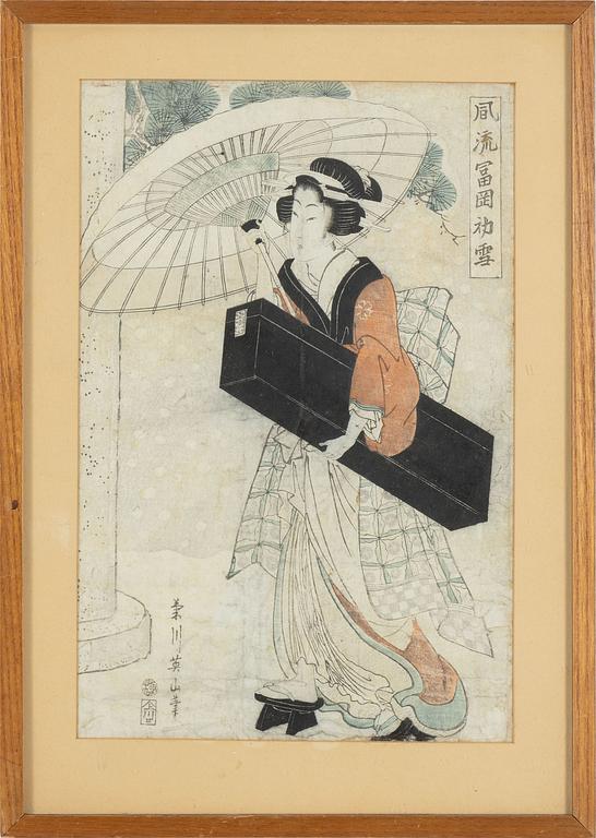 Kikugawa Eizan, färgträsnitt, 2st, Japan, 1800-tal.