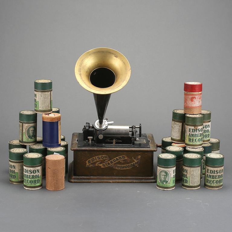 PHONOGRAPH, Edison, med ca 25 rullar.