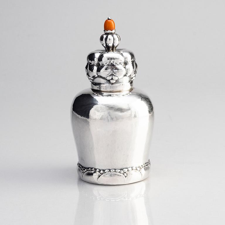 Georg Jensen, an 830/1000 silver tea caddy, Copenhagen ca 1915-1919, design nr 137, Swedish import marks.