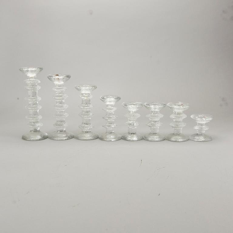 TIMO SARPANEVA, 8 candlesticks "Festivo", Iittala, 5 signed TS.