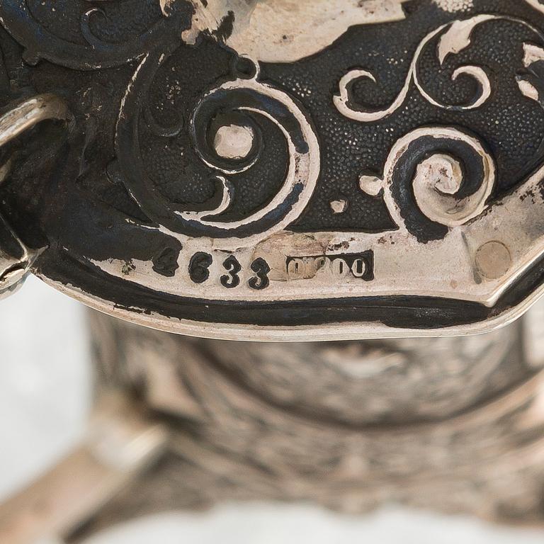 Vinkanna, silver och glas, tidigt 1900-tal.