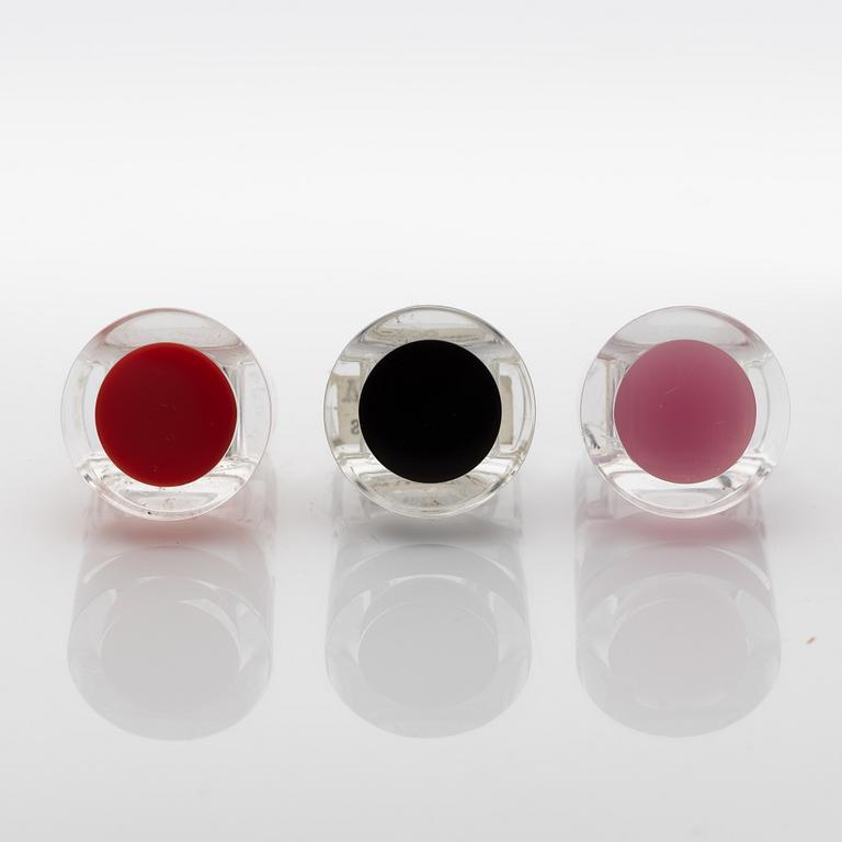 Siv Lagerström, three acrylic plastic rings, 1970s.