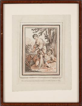 GILLES DEMARTEAU, färggravyr, 2 st, efter Francois Boucher.