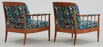 A pair of Kerstin Hörlin-Holmquist mahogany armchairs, 'Skrindan', OPE-möbler.