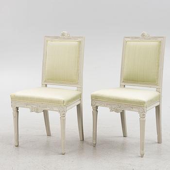 A set of five late-Gustavian chairs from Lindome, late 18th century.
