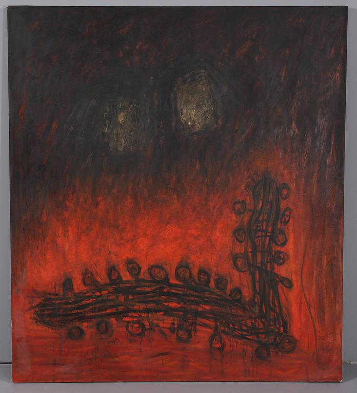 METTE PETRI, olja på duk, "CONSULTING THE ORACLE", sign. o dat. "NYC-LA 1991-92" a tergo.