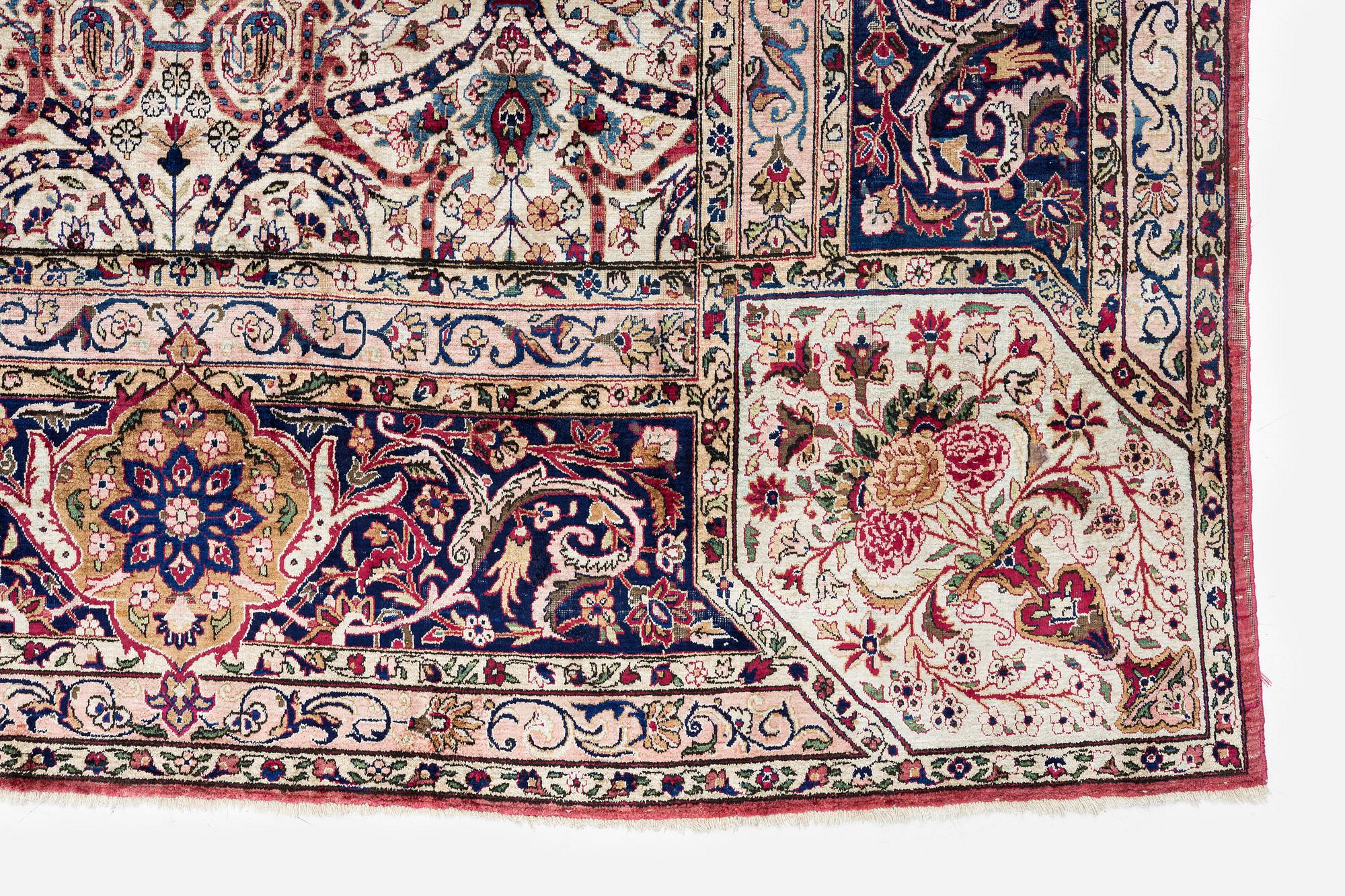 An antique silk Keshan of 'Arabesque' design, Central Persia, c. 410 x 297 cm.