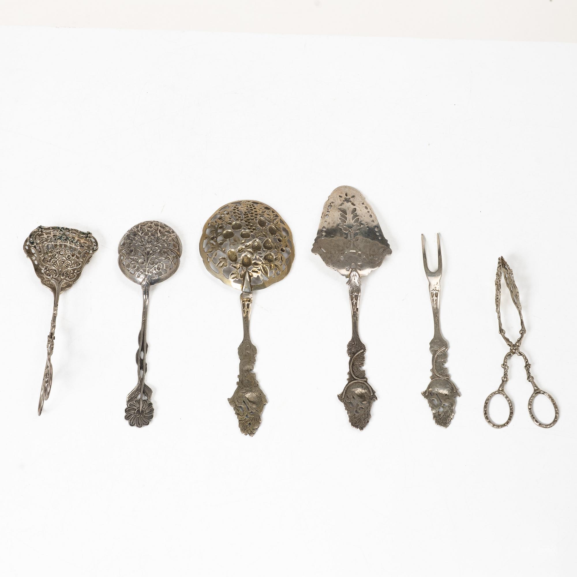 Serving cutlery, 6 pieces, silver, including Georg Wessfelt, 20th century.