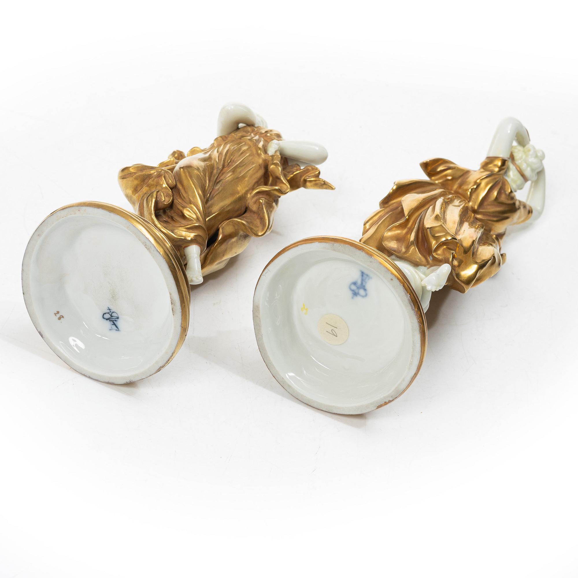 A pair of gilt "Muse" porcelain figurines, Volkstedt, first part of the 20th century.