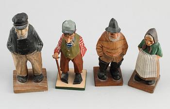 FIGURER, 4 st, skuret trä, bl a Carl Olof Trygg, 1900-tal.