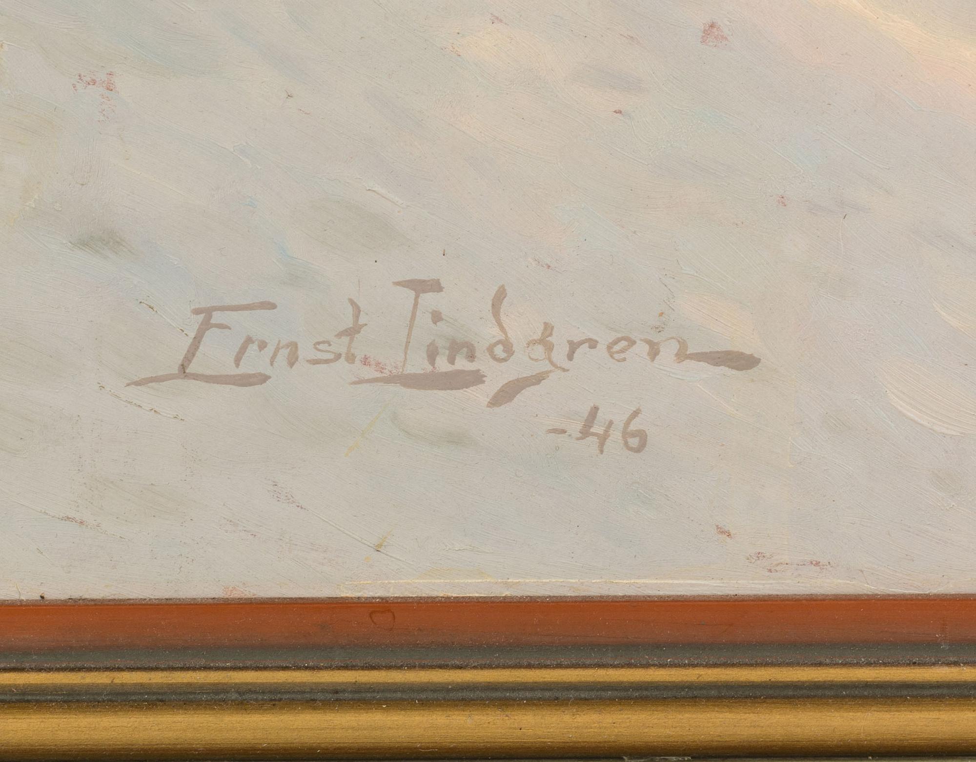 ERNST LINDGREN, olja på pannå, signerad och daterad- 46.