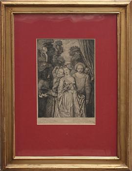 KOPPARSTICK, efter Antoine Watteau, 1700-tal.